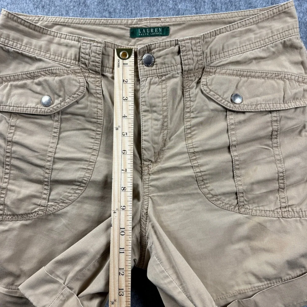 Lauren Ralph Lauren Womens 10 Cuffed Utility Cargo Shorts Tan Cotton Flap Pocket